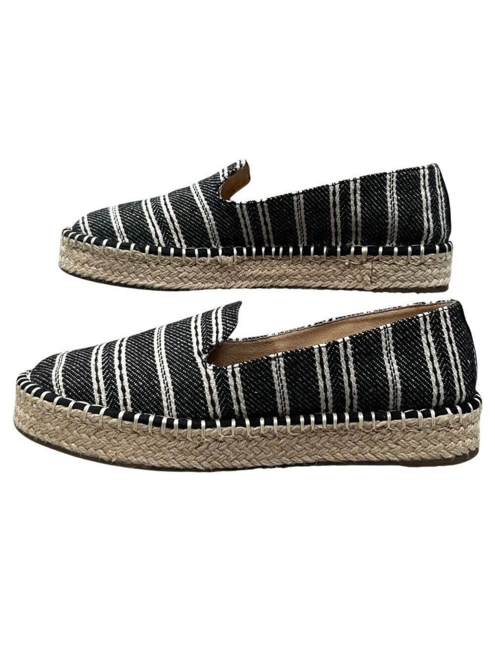 Me Too Carden Black White Stripe Espadrille Comfort Loafer Flats Shoes Size 8